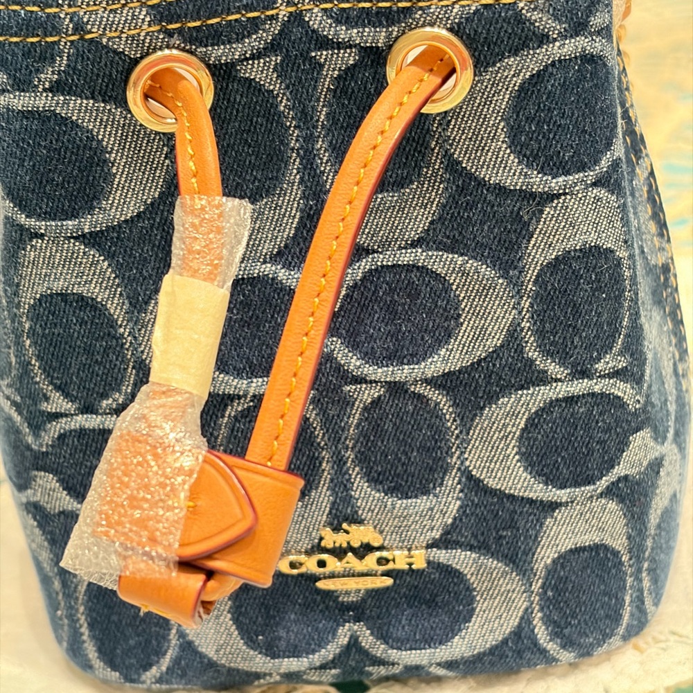 Coach Blue and Tan Mini Drawstring Bag - Picture 4 of 9